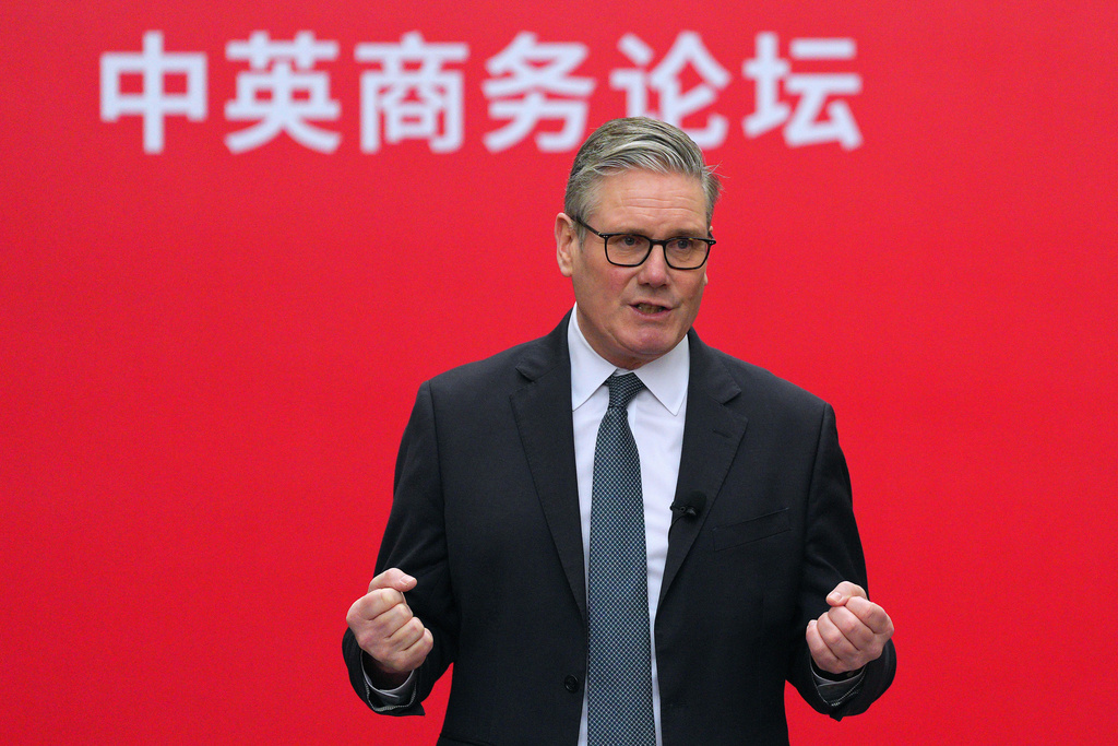 British Prime Minister Keir Starmer delivers remarks at a UK-China Business Forum at the Bank of China in Beijing Friday, Jan. 30, 2026. (Carl Court/Pool Photo via AP)