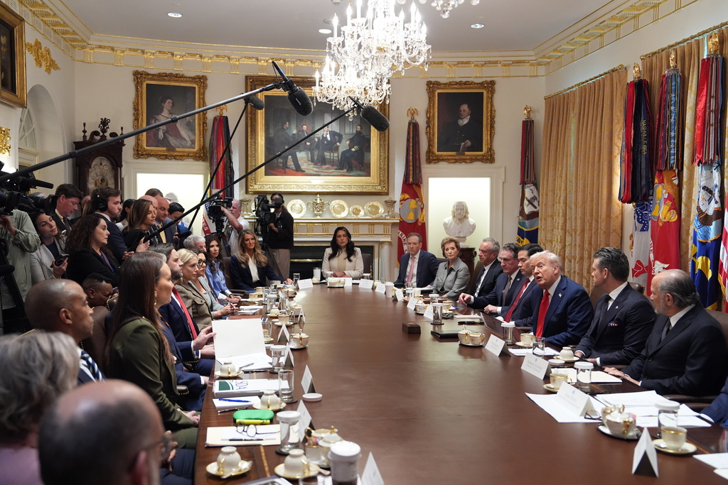 President Donald Trump speaks during a cabinet meeting at the White House, Thursday, Oct. 9, 2025, in Washington. (AP Photo/Evan Vucci)
