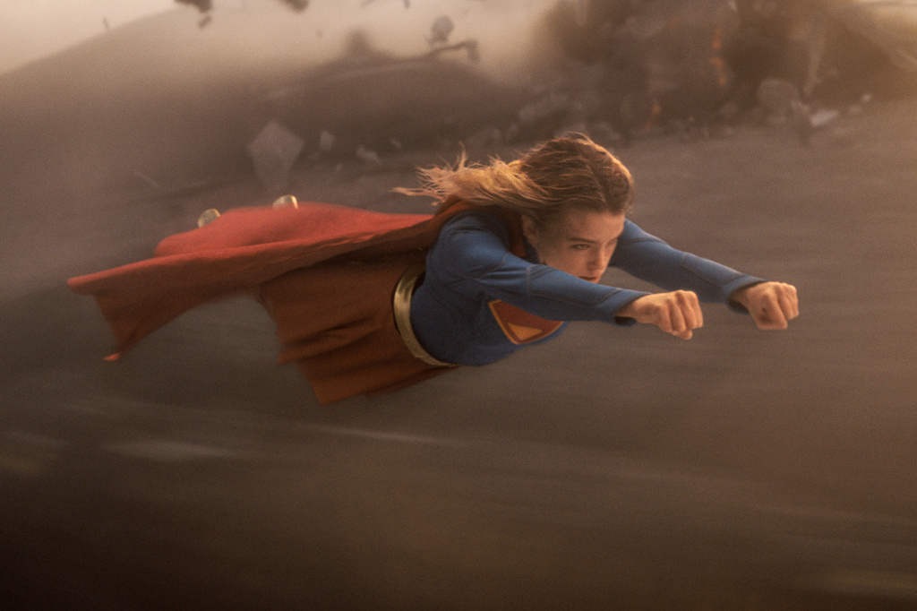 This image released by Warner Bros. Pictures shows Milly Alcock in a scene from "Supergirl." (Warner Bros. Pictures via AP)