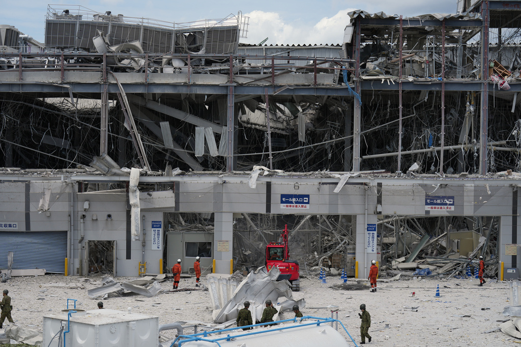 AEON Mall, which was damaged by an explosion following an earthquake, is seen in Kashima, Kumamoto Prefecture, southern Japan, Wednesday, July 29, 2026. (AP Photo/Hiro Komae)
