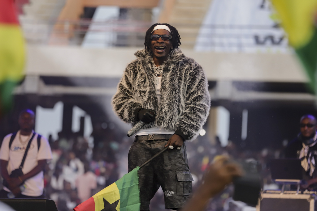 Ghanaian dancehall artist Charles Nii Armah Mensah, known by his stage name Shatta Wale, performs in Accra, Ghana, Sunday, July 6, 2025. (AP Photo/Peniel Brago Amoakohene)