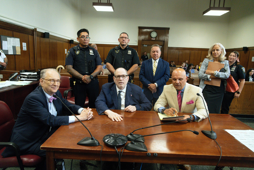 Harvey Weinstein appears in state court in Manhattan after a mistrial on a rape charge, Wednesday, Aug. 13, 2025 in New York. (Steven Hirsch /New York Post via AP, Pool)