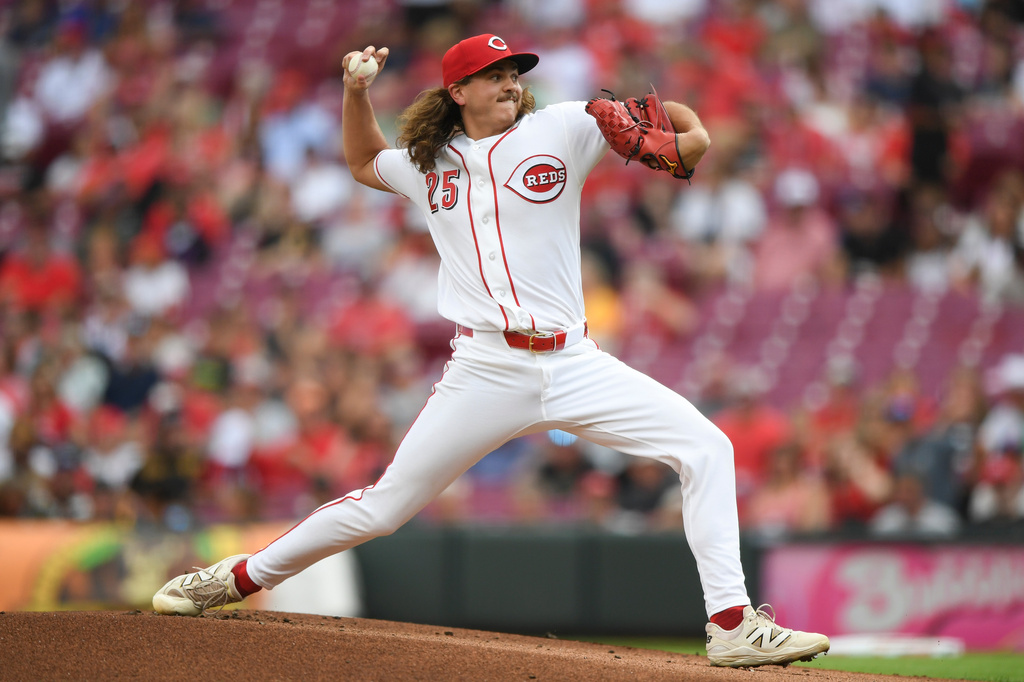 Cincinnati Reds' Rhett Lowder pitches during the first inning of a baseball game against the Pittsburgh Pirates on Thursday, July 30, 2026 in Cincinnati. (AP Photo/Tanner Pearson)