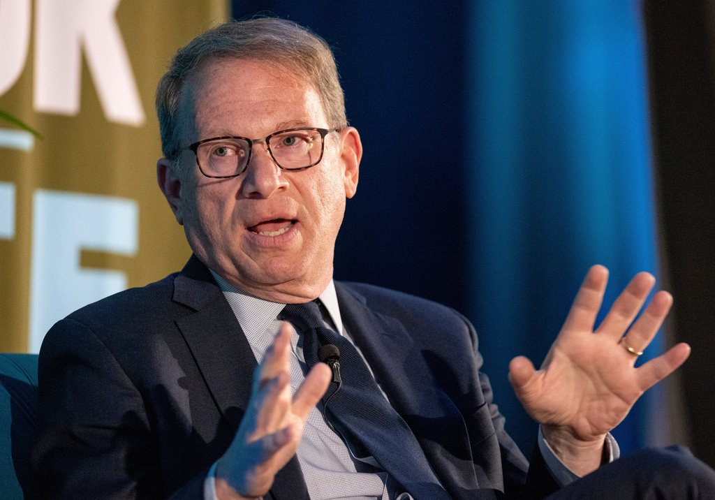 FILE - Jeffrey Goldberg, editor in chief of The Atlantic, speaks while being interviewed by Anne Applebaum at the New Orleans Book Festival at Tulane University in New Orleans, March 27, 2025. (Brett Duke/The Advocate via AP, File)