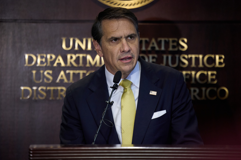 U.S. Attorney General Todd Blanche gives a press conference about people charged in the takedown of Puerto Rican drug gang "Los Baja Deo" (LBD) in San Juan, Puerto Rico, Thursday, Aug. 27, 2026. (AP Photo/Stephanie Rojas)