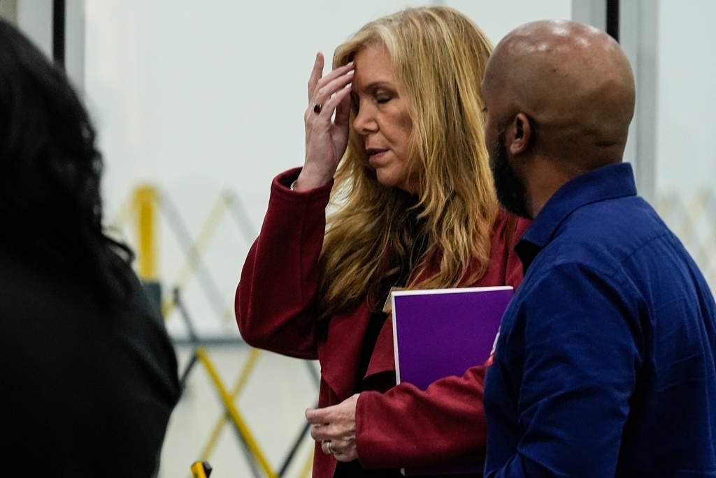 FILE - Fulton County election board member Julie Adams at the Fulton County Election Hub and Operation Center in Atlanta, Nov. 5, 2024. (AP Photo/John Bazemore)