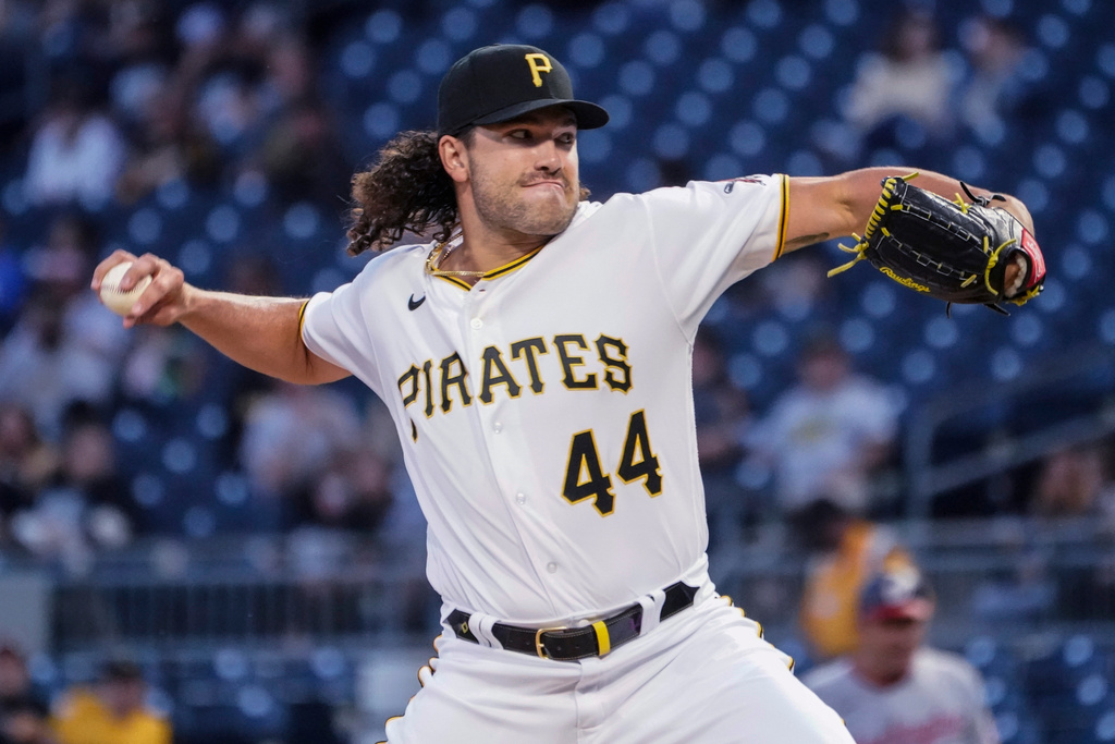 FILE - Pittsburgh Pirates relief pitcher Cody Ponce throws to a Washington Nationals batter during the third inning of a baseball game, Sept. 10, 2021, in Pittsburgh. (AP Photo/Keith Srakocic, File)