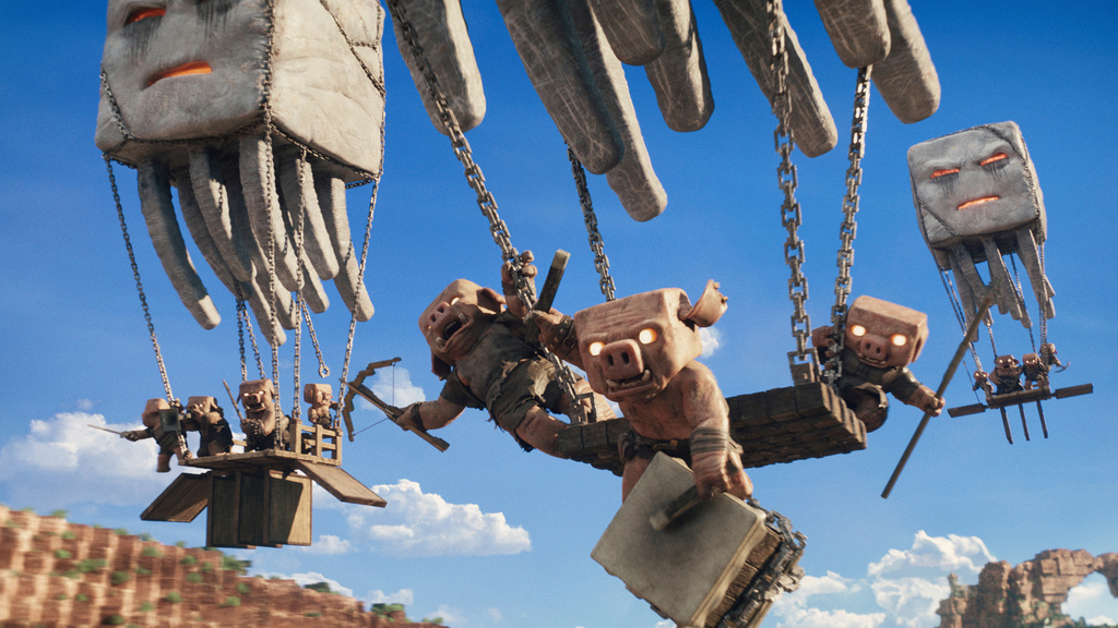 This image released by Warner Bros. Pictures shows a scene from "A Minecraft Movie." (Warner Bros. Pictures via AP)