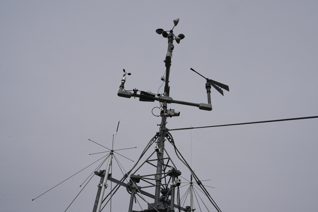 Anemometers record wind speed and direction at the Blue Hill Observatory and Science Center, Friday, March 13, 2026, in Milton, Mass. (Laura Martin Agudelo/MIT Graduate Program in Science Writing via AP)