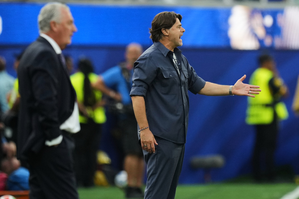 United States's head coach Mauricio Pochettino reacts during the World Cup Group D soccer match against Paraguay in Inglewood, Calif., near Los Angeles, Friday, June 12, 2026. (AP Photo/Andre Penner)