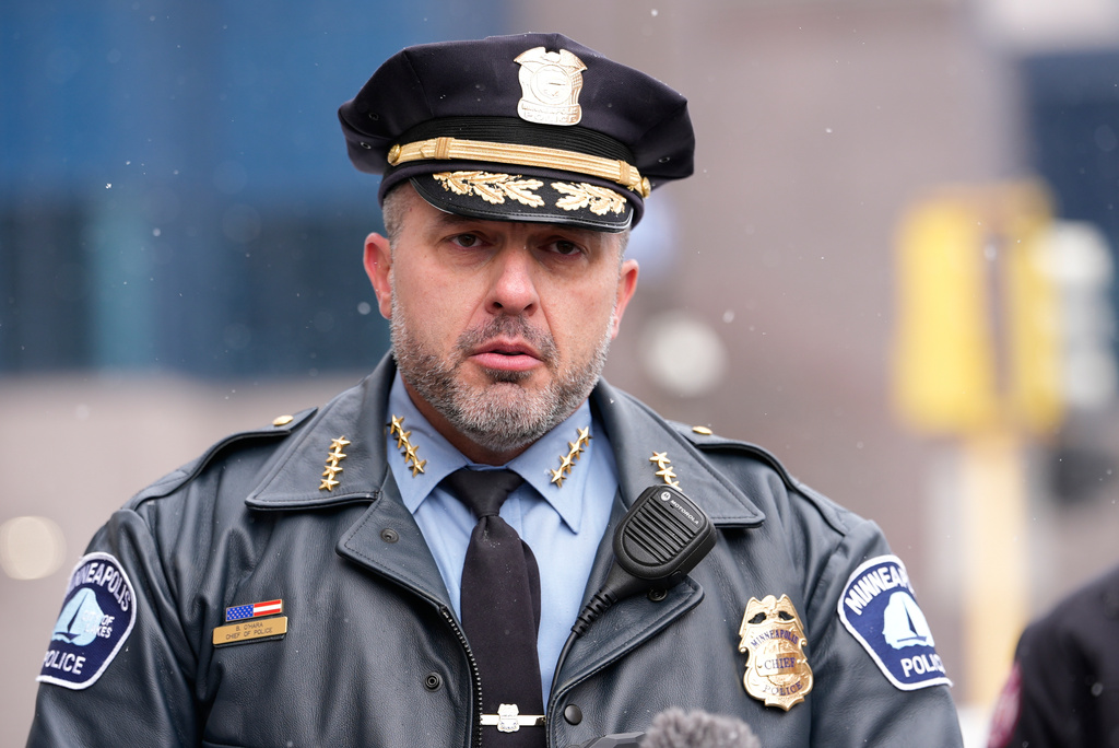 FILE - Minneapolis Police Chief Brian O'Hara speaks during a news conference, Jan. 10, 2026, in Minneapolis. (AP Photo/Jen Golbeck, File)