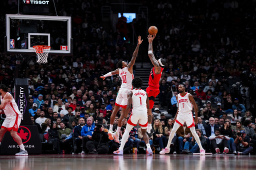 Toronto Raptors forward Brandon Ingram (3) shoots the ball during the first half of preseason NBA basketball action in Toronto, Wednesday, Oct. 29, 2025. (Thomas Skrlj/The Canadian Press via AP) Toronto Raptors forward Brandon Ingram (3) shoots the ball during the first half of preseason NBA basketball action in Toronto, Wednesday, Oct. 29, 2025. (Thomas Skrlj/The Canadian Press via AP)