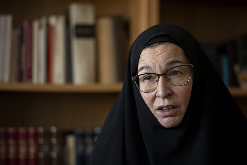 Sister Vassa Larin, a prominent American Orthodox nun, public speaker and YouTube presenter, talks during an interview with the Associated Press in Vienna, Austria, on Wednesday, Sept 3. 2025. (AP Photo/Denes Erdos)