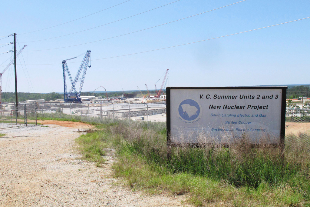 FILE - Construction is underway on two new nuclear reactors at the V.C. Summer Nuclear Station in Jenkinsville, S.C., on April 9, 2012. (AP Photo/Jeffrey Collins, File)