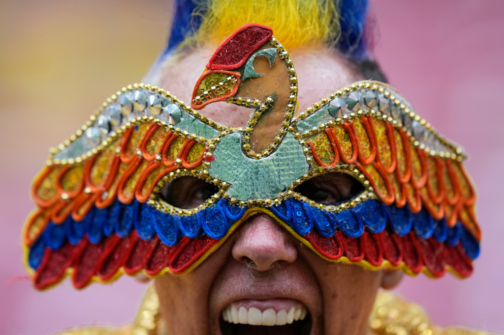 A Colombia fan reacts before the World Cup Group K soccer match between Colombia and Congo in Zapopan, near Guadalajara, Mexico, Tuesday, June 23, 2026. (AP Photo/Fernando Llano)