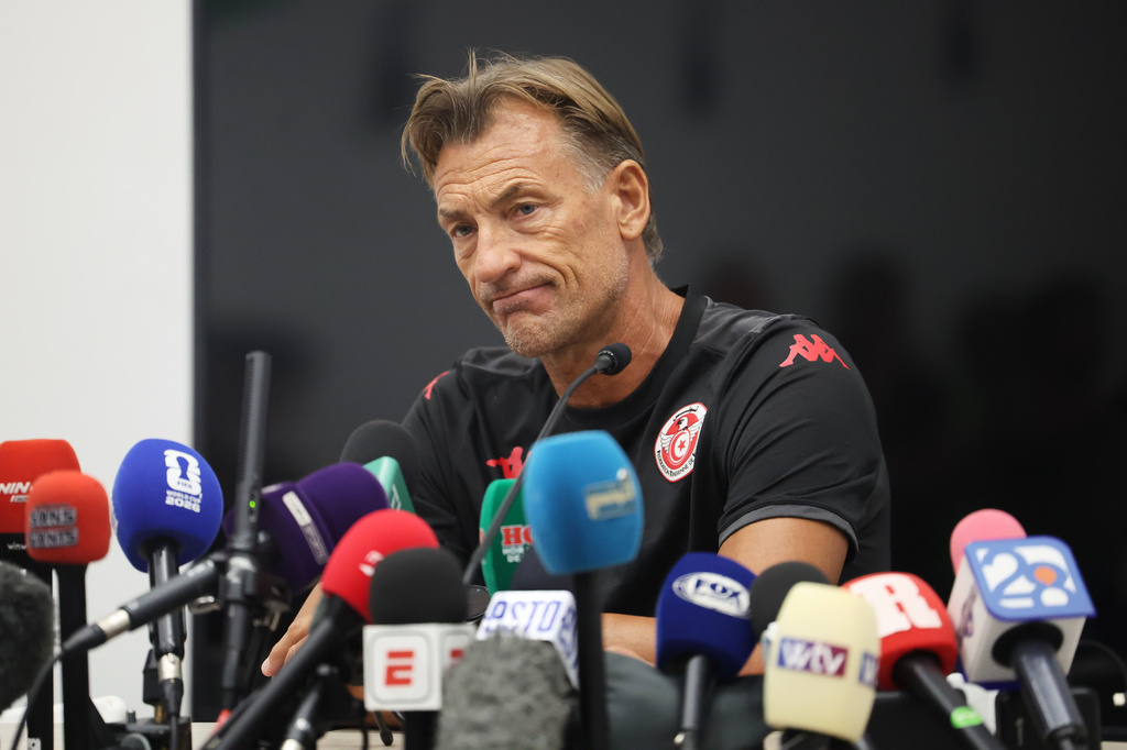 Hervé Renard speaks during a news conference, Tuesday, June 16, 2026, in Santiago, near Monterrey, Mexico, after being named the new coach for Tunisia's World Cup soccer team. (AP Photo/Sofia Yaker)