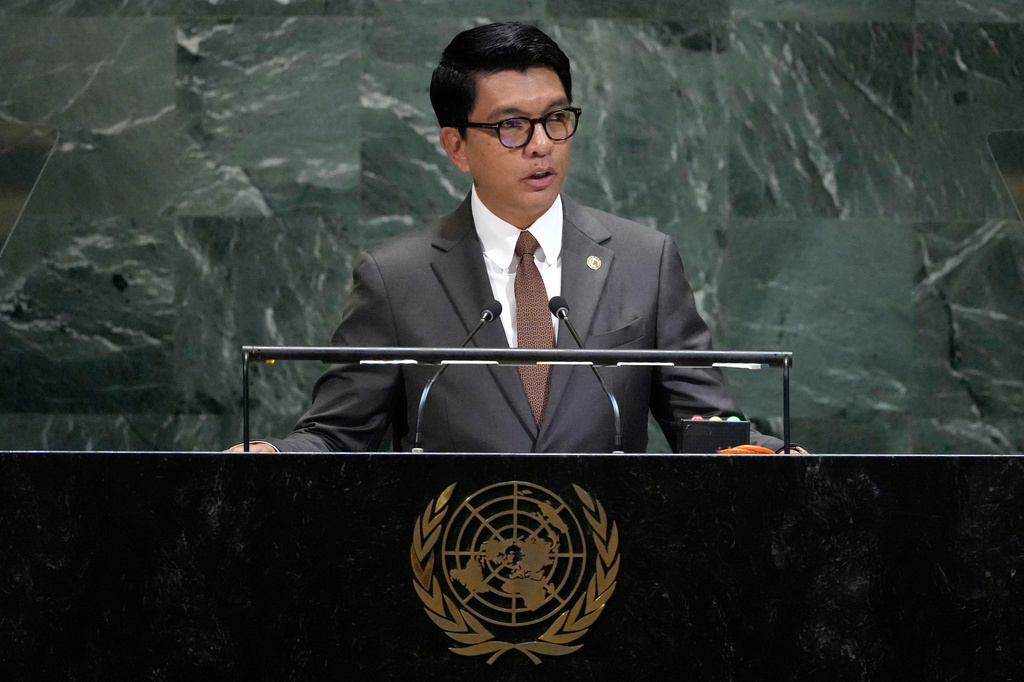 President of Madagascar Andry Nirina Rajoelina addresses the 80th session of the United Nations General Assembly, Wednesday, Sept. 24, 2025, at U.N. headquarters. (AP Photo/Pamela Smith)