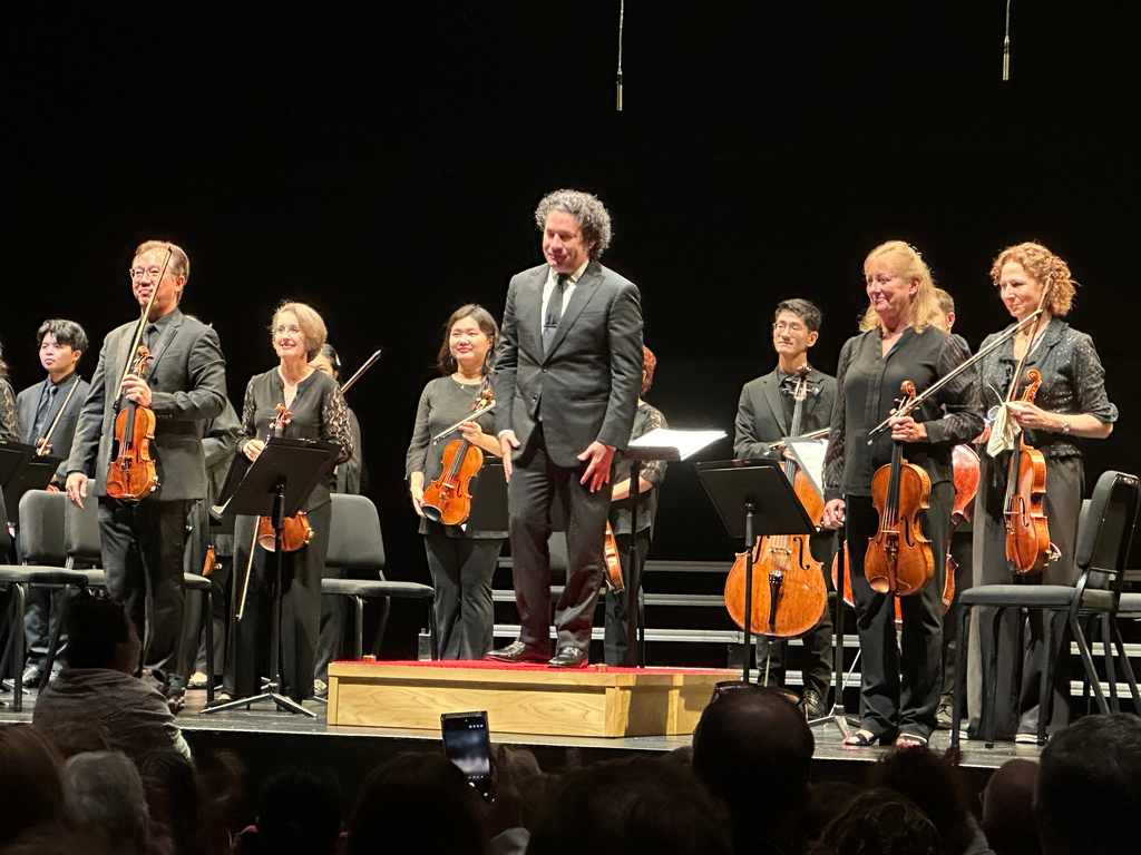 Gustavo Dudamel appears with the New York Philharmonic at a Sounds of Remembrance concert to commemorate the 25th anniversary of the 9/11 attacks at the Perelman Performing Arts Center in New York on Sept. 11, 2026. (AP Photo/Ron Blum)