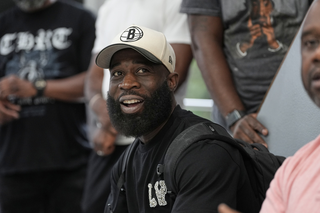 Al Glay speaks at Philly Cuts in Philadelphia, Friday, Aug. 21, 2026, during a discussion facilitated by Win With Black Men. (AP Photo/Matt Rourke)