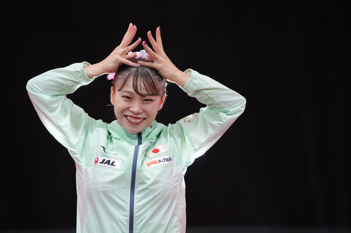 Gold medal winner, Aiko Sugihara of Japan poses on the podium after competing in the women's floor exercise final during the 53rd Artistic Gymnastics World Championships in Jakarta, Indonesia, Saturday, Oct. 25, 2025. (AP Photo/Achmad Ibrahim) Gold medal winner, Aiko Sugihara of Japan poses on the podium after competing in the women's floor exercise final during the 53rd Artistic Gymnastics World Championships in Jakarta, Indonesia, Saturday, Oct. 25, 2025. (AP Photo/Achmad Ibrahim)