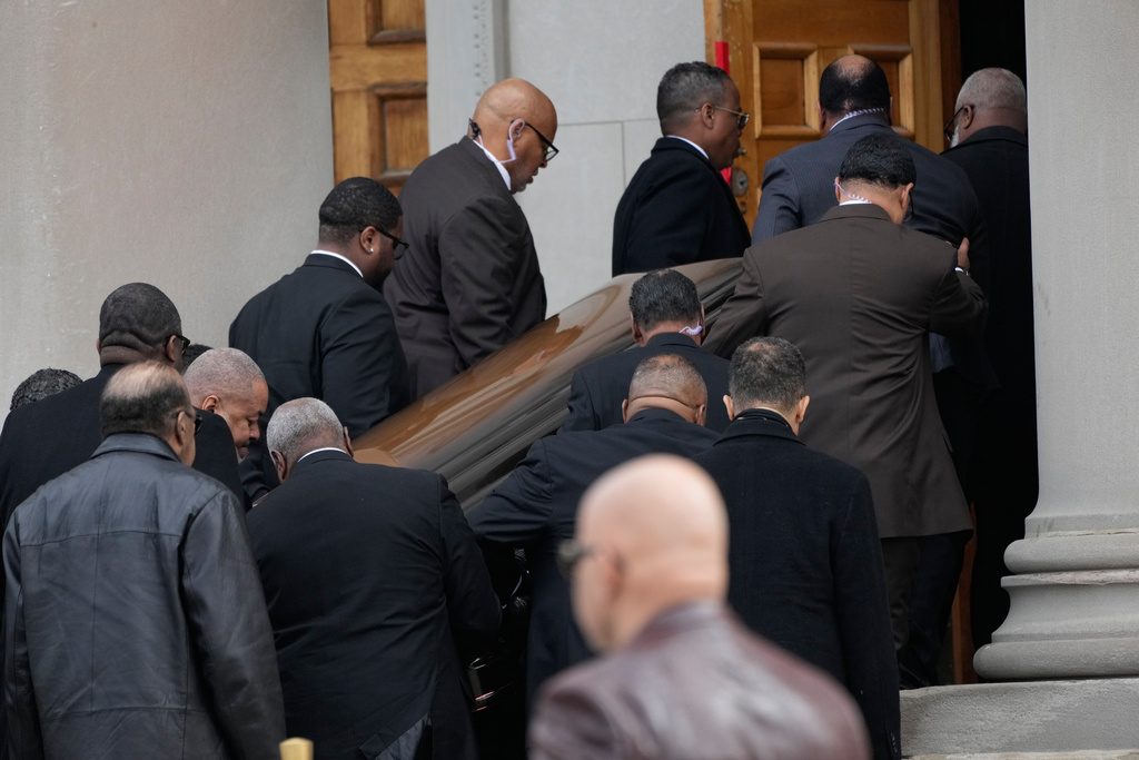 The casket of the Rev. Jesse Jackson arrives for public visitation at Rainbow PUSH Coalition headquarters in Chicago, Friday, Feb. 27, 2026. (AP Photo/Nam Y. Huh)