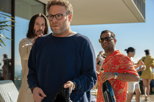 This image released by Lionsgate shows Keanu Reeves, from left, Seth Rogen and Aziz Ansari in a scene from "Good Fortune." (Eddy Chen/Lionsgate via AP) This image released by Lionsgate shows Keanu Reeves, from left, Seth Rogen and Aziz Ansari in a scene from "Good Fortune." (Eddy Chen/Lionsgate via AP)