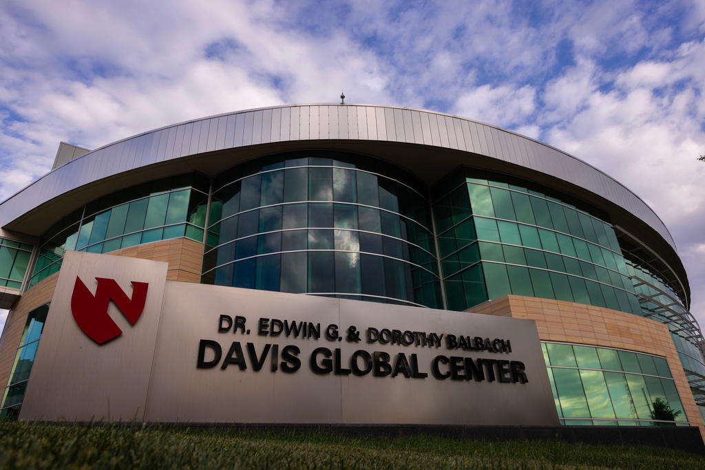 FILE - Nebraska Medicine's Davis Global Center is seen on Sunday, May 10,2026 in Omaha, Neb. where American passengers from the hantavirus-stricken cruise ship will quarantine. (AP Photo/Rebecca S. Gratz,File)