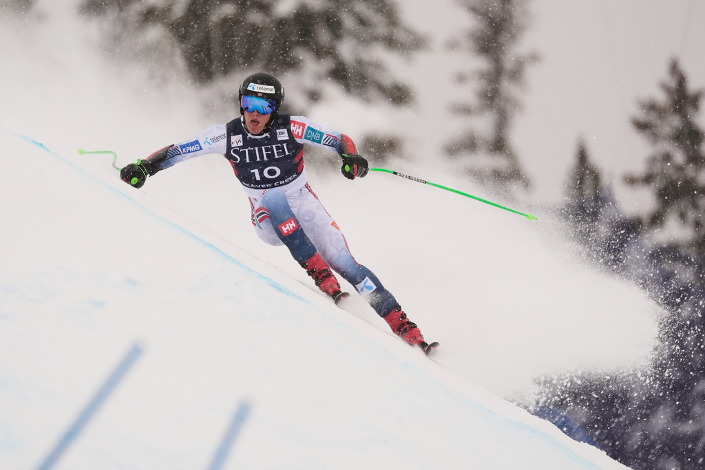 Norway's Fredrik Moeller competes during a World Cup men's super-G skiing race, Friday, Dec. 5, 2025, in Beaver Creek, Colo. (AP Photo/Robert F. Bukaty)
