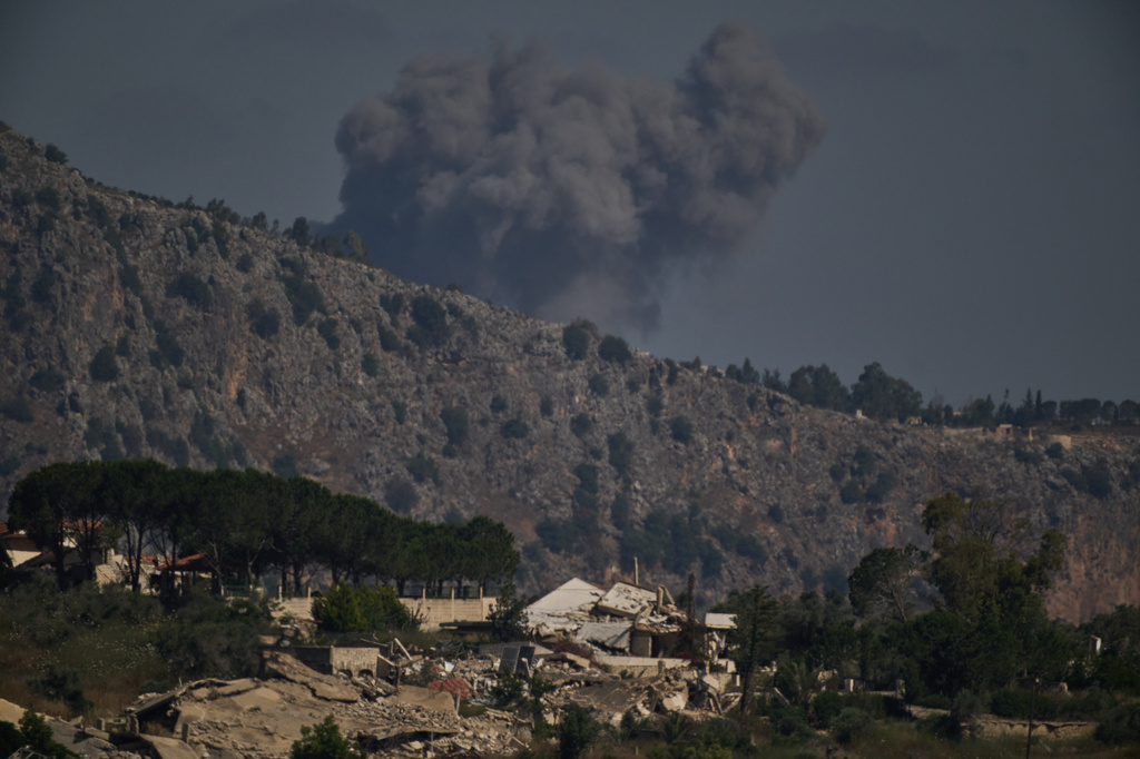 Smoke rises to the sky in an area near Beaufort Castle following an Israeli military strike in southern Lebanon as seen from northern Israel, Friday, June 19, 2026. (AP Photo/Leo Correa)