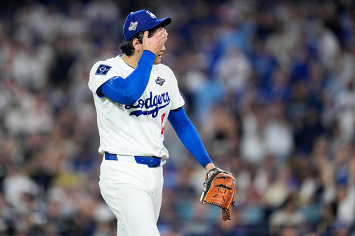 Los Angeles Dodgers pitcher Shohei Ohtani walks to the dugout after striking out Toronto Blue Jays' Alejandro Kirk during the sixth inning in Game 4 of baseball's World Series, Tuesday, Oct. 28, 2025, in Los Angeles. (AP Photo/Brynn Anderson) Los Angeles Dodgers pitcher Shohei Ohtani walks to the dugout after striking out Toronto Blue Jays' Alejandro Kirk during the sixth inning in Game 4 of baseball's World Series, Tuesday, Oct. 28, 2025, in Los Angeles. (AP Photo/Brynn Anderson)