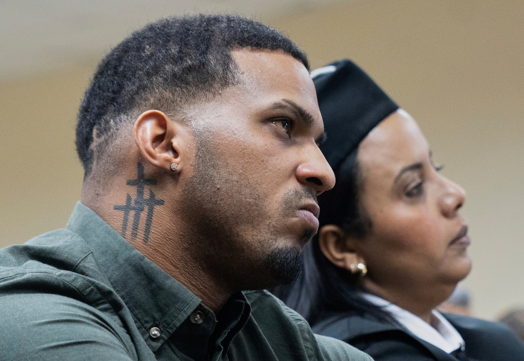 FILE - Tampa Bay Rays shortstop Wander Franco listens as his sentence is during his trial on charges of sexual abuse of a minor, in Puerto Plata, Dominican Republic, June 26, 2025. (AP Photo/Fran Afonso, File)