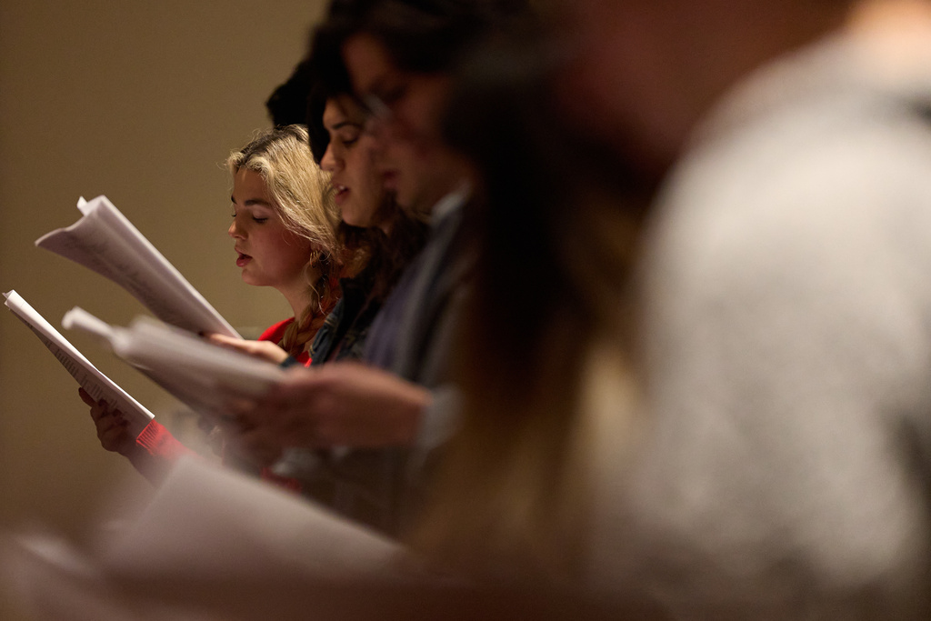 People sing during service at St. Sophia Greek Orthodox Cathedral Tuesday, Nov. 18, 2025, in Los Angeles. (AP Photo/Allison Dinner)