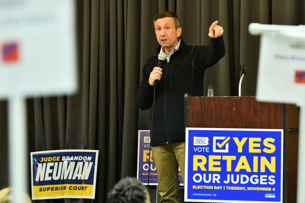 Democratic National Committee chairman Ken Martin speaks at a Lancaster County Democratic Party event in support of the party's candidates for state Supreme Court, Wednesday, Oct. 29, 2025, in Lancaster, Pa. (AP Photo/Marc Levy)