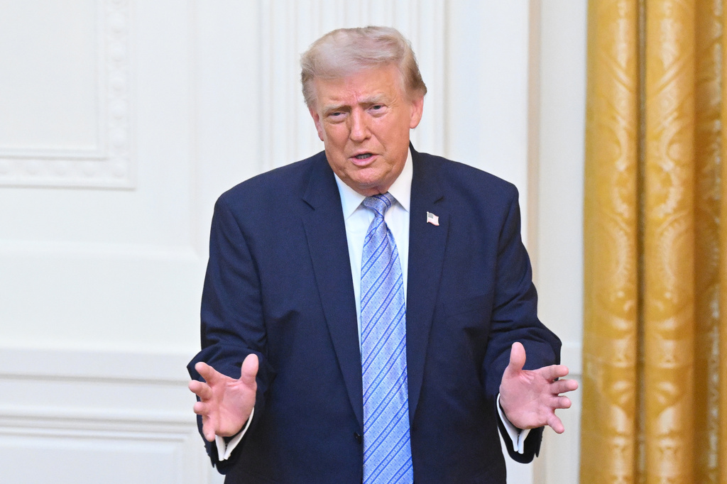 President Donald Trump gestures after speaking in the East Room of the White House, Thursday, July 16, 2026, in Washington. (Saul Loeb/Pool via AP)
