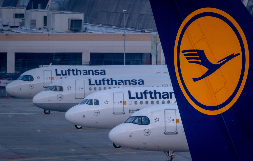 FILE - Lufthansa aircrafts are parked at the airport in Frankfurt, Germany, Thursday, March 7, 2024. (AP Photo/Michael Probst, File)
