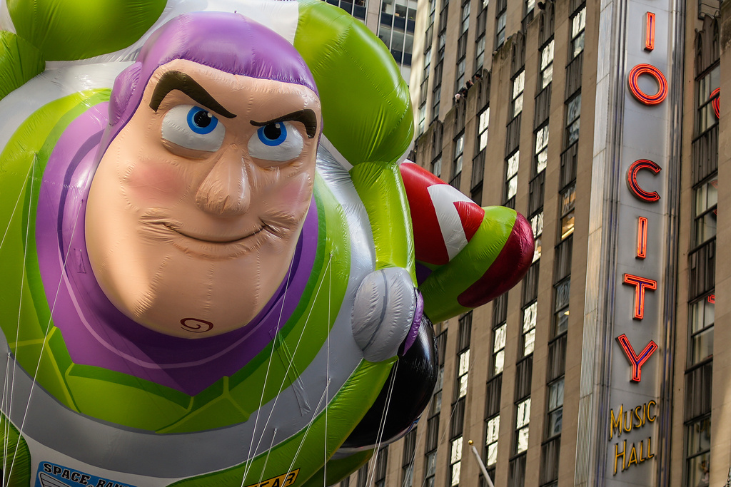 The Buzz Lightyear balloon floats down Sixth Avenue during the Macy's Thanksgiving Day Parade, Thursday, Nov. 27, 2025, in New York. (AP Photo/Eduardo Munoz Alvarez)