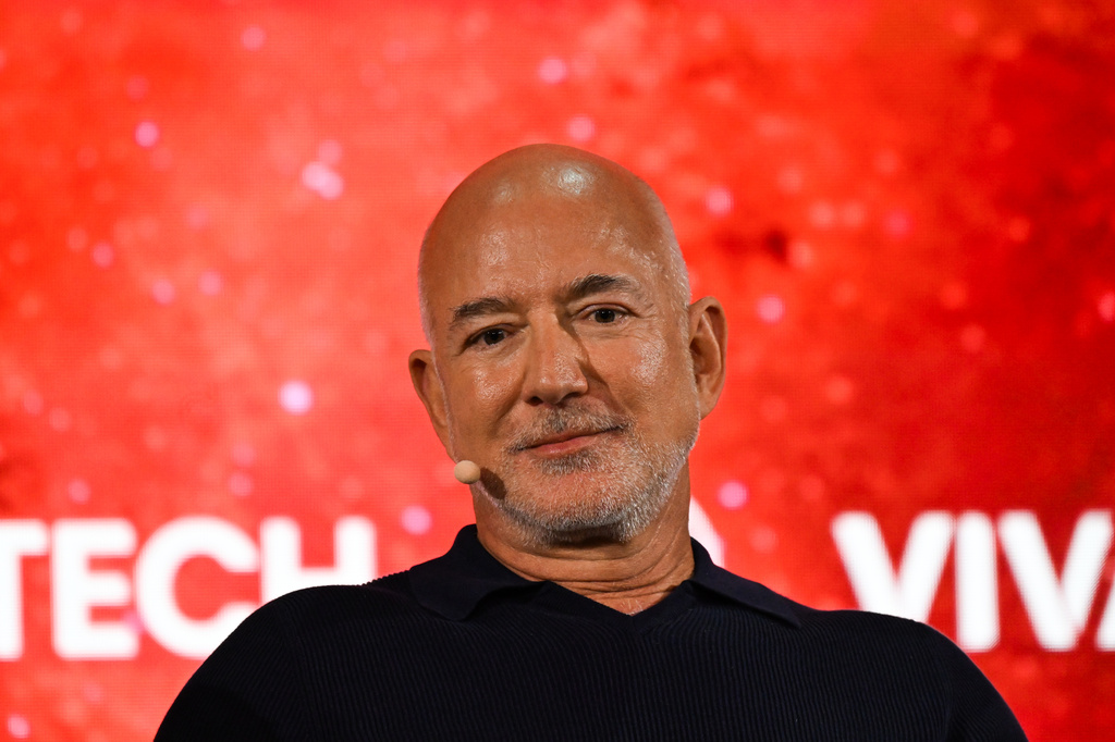 FILE - Amazon founder Jeff Bezos speaks at the Vivatech fair in Paris, Wednesday, June 17, 2026. (AP Photo/Emma Da Silva, File)