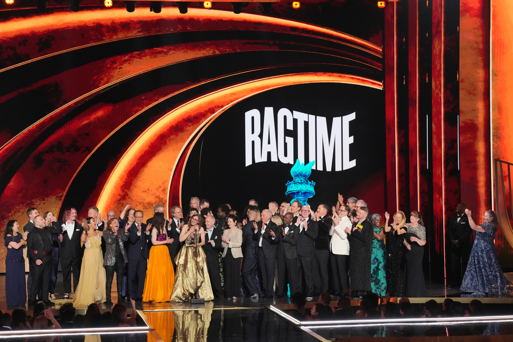 The team from "Ragtime" accepts the award for best revival of a musical during the 79th Tony Awards on Sunday, June 7, 2026, at Radio City Music Hall in New York. (Photo by Charles Sykes/Invision/AP)
