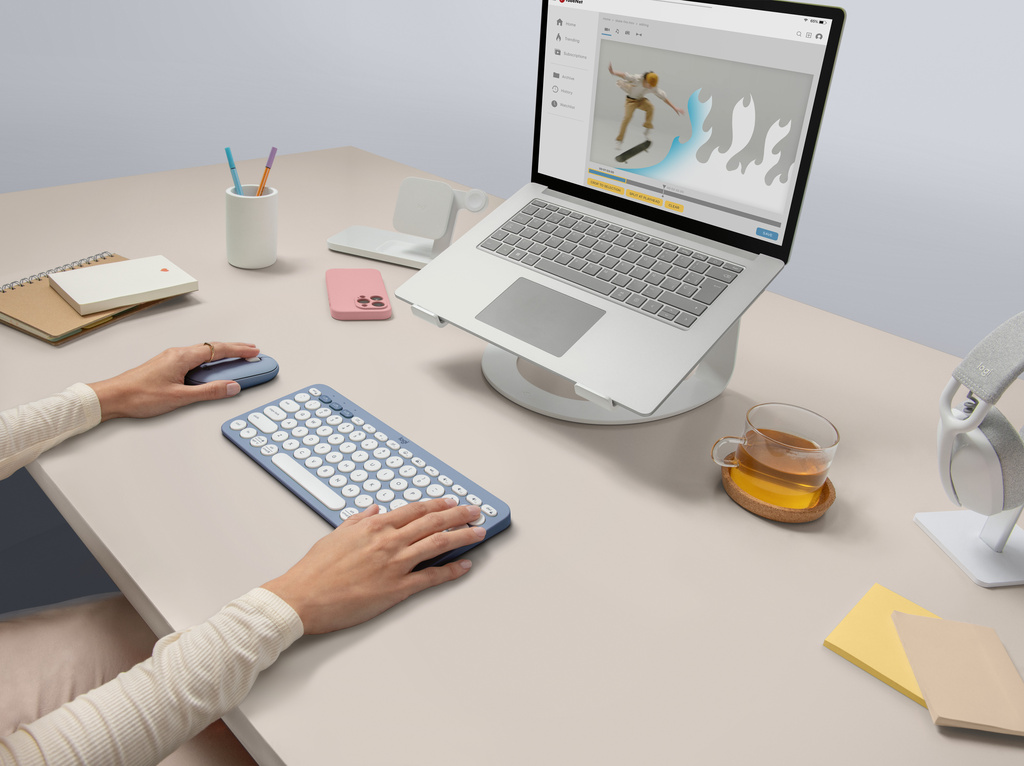 This image shows Logitech's Pebble 2 wireless keyboard and mouse combo. (Logitech via AP)