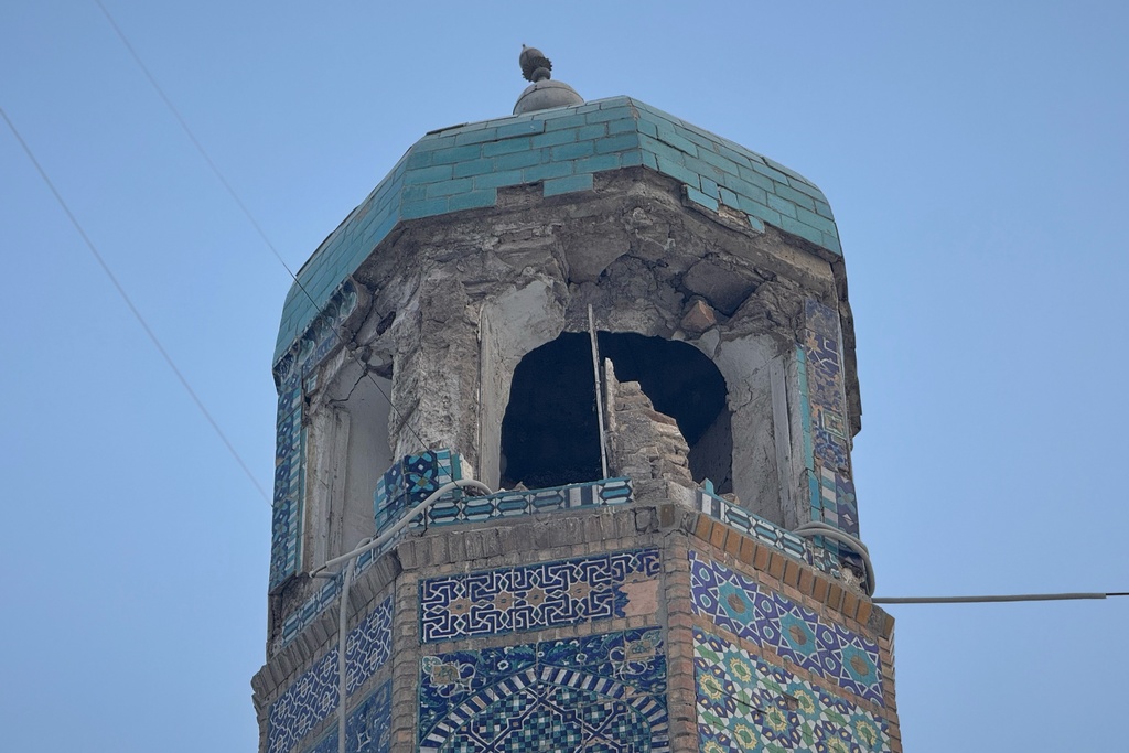 Damage is seen in the historic Blue Mosque after a powerful 6.3-magnitude earthquake in Mazar-e-Sharif, northern Afghanistan, Monday, Nov. 3, 2025. (AP Photo/Sirat Noori)