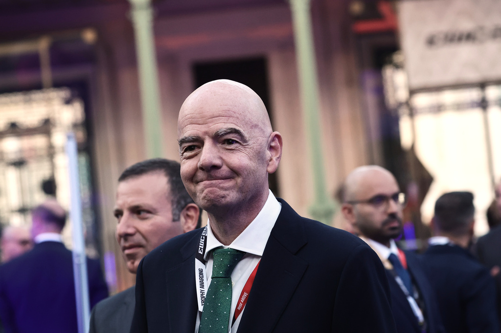 FIFA President Gianni Infantino attends the closing ceremony of the Esports World Cup at the Grand Palais in Paris, France, Sunday Aug. 23, 2026. (Teresa Suarez/Pool Photo via AP)