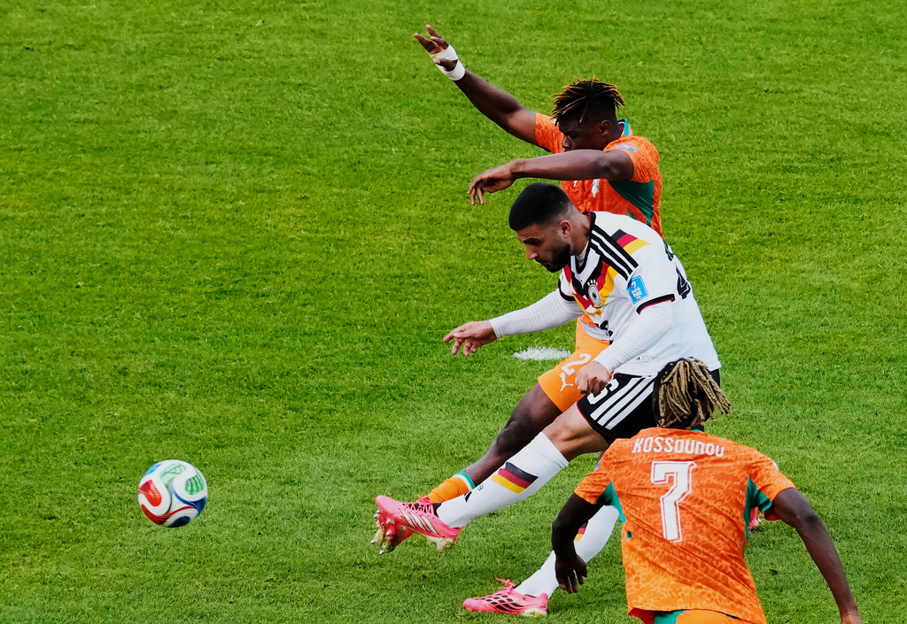 Germany's Deniz Undav (26) scores their second goal during the World Cup Group E soccer match between Germany and Ivory Coast in Toronto, Saturday, June 20, 2026. (Chris Young/The Canadian Press via AP)