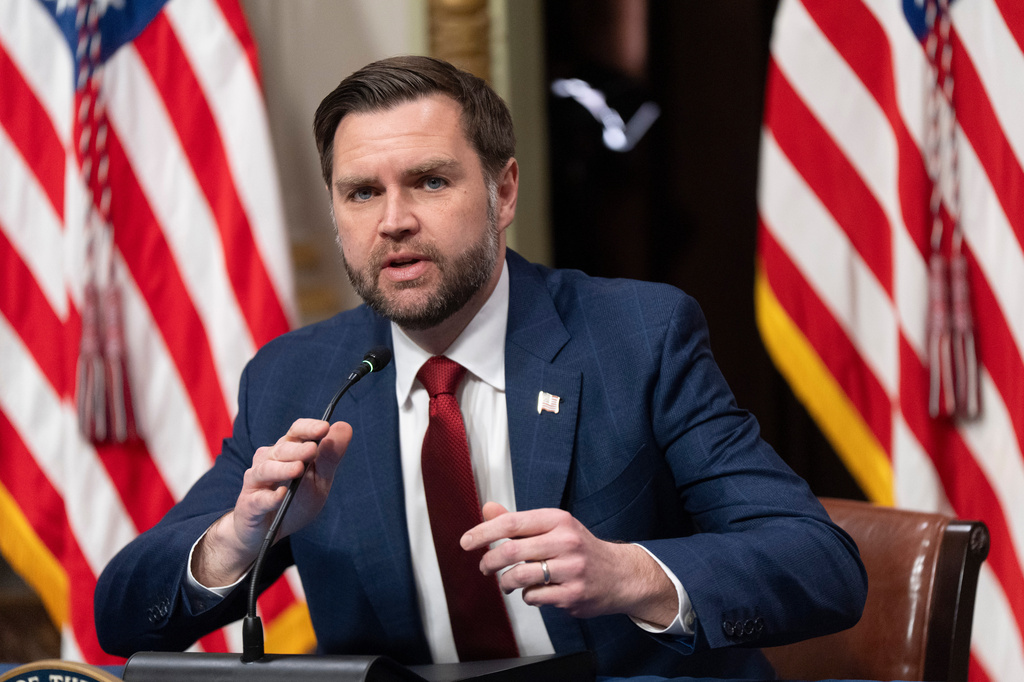 FILE - Vice President JD Vance, chair of the newly formed Task Force to Eliminate Fraud, speaks during the task force's first meeting in the Indian Treaty Room at the Eisenhower Executive Office Building on the White House complex in Washington, March 27, 2026. (AP Photo/Manuel Balce Ceneta, File)