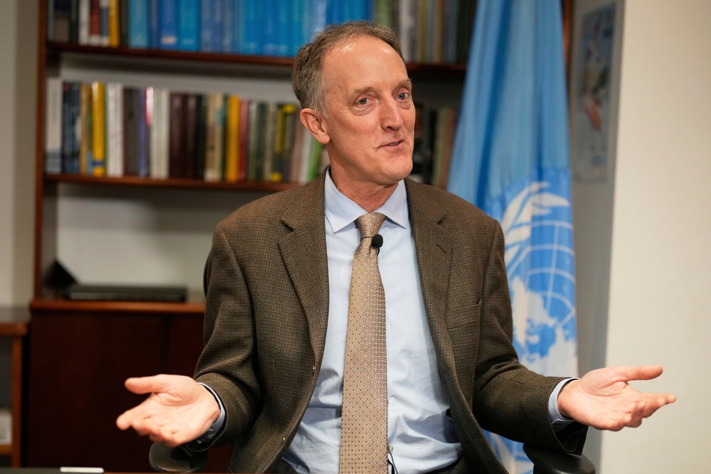 FILE - UN High Commissioner for Human Rights in Colombia Scott Campbell gives an interview in Bogota, Colombia, April 29, 2025. (AP Photo/Fernando Vergara, File)