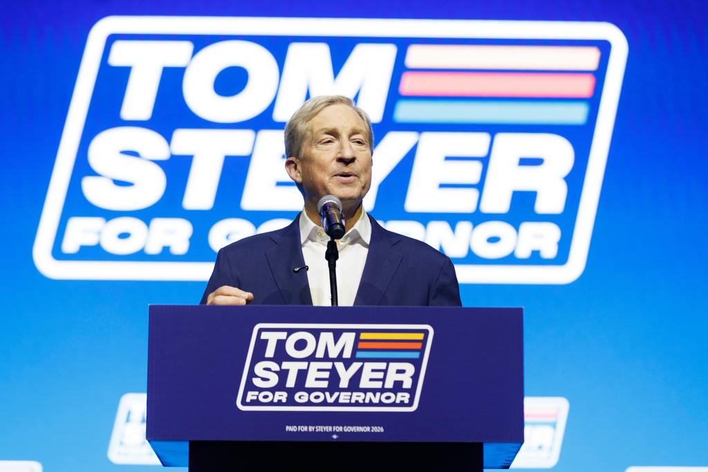 Democratic gubernatorial candidate Tom Steyer speaks during his election night watch party in San Francisco on Tuesday, June 2, 2026. (Santiago Mejia/San Francisco Chronicle via AP)