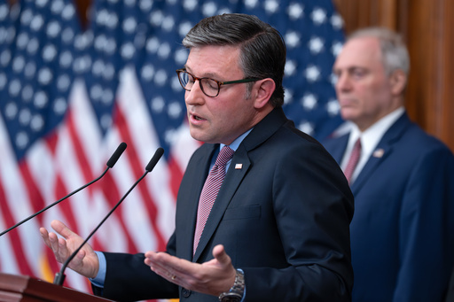 Speaker of the House Mike Johnson, R-La., pauses as he takes questions from reporters on day 27 of the government shutdown, at the Capitol in Washington, Monday, Oct. 27, 2025. (AP Photo/J. Scott Applewhite) Speaker of the House Mike Johnson, R-La., pauses as he takes questions from reporters on day 27 of the government shutdown, at the Capitol in Washington, Monday, Oct. 27, 2025. (AP Photo/J. Scott Applewhite)