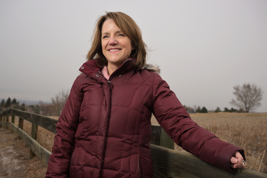 Former Colorado state Rep. Shannon Bird, Democratic candidate for the 8th Congressional District, poses for a photo, Feb. 20, 2026, in Westminster, Colo. (Hyoung Chang/The Denver Post via AP)