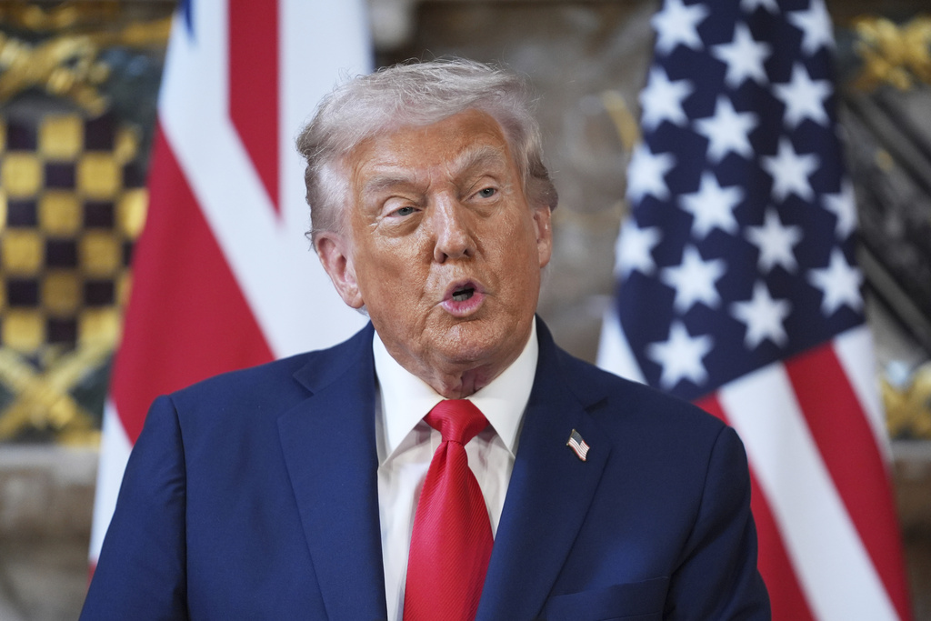 President Donald Trump speaks during a joint press conference with Britain's Prime Minister Keir Starmer at Chequers near Aylesbury, England, Thursday, Sept. 18, 2025. (AP Photo/Evan Vucci)