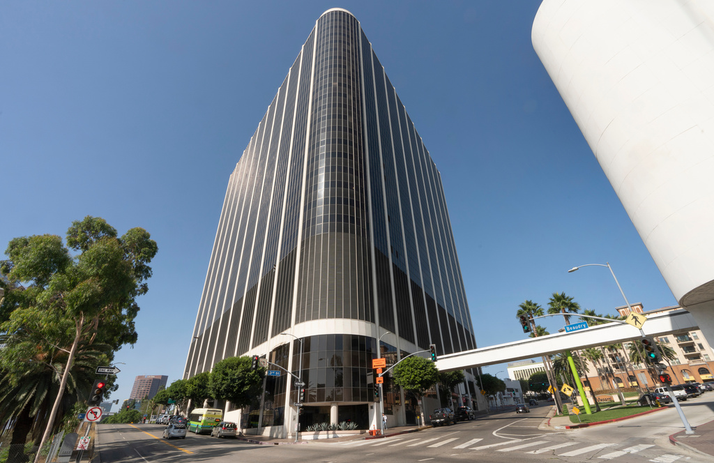 FILE - The Los Angeles Unified School District, LAUSD headquarters building is seen in Los Angeles, Sept. 9, 2021. (AP Photo/Damian Dovarganes, File)