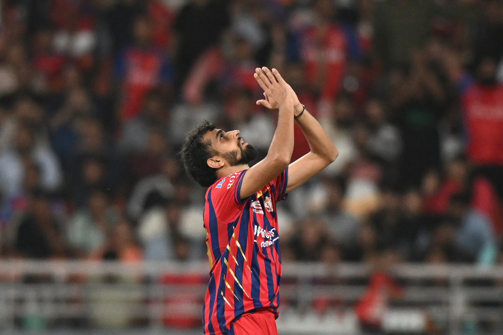Lucknow Super Giants' Prince Yadav celebrates the wicket of Punjab Kings' Cooper Connolly during the Indian Premier League cricket match between Punjab Kings and Lucknow Super Giants in New Chandigarh, India, Sunday, April 19, 2026.(AP Photo)